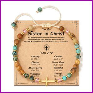 Adjustable Cross Bracelet with Natural Stones, Christian Gift for Women